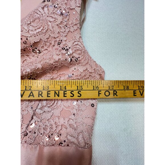 JH Evenings Womens V Neck High-Low Dress Tie Waist Size 4 Pink Sleeveless Summer - Picture 12 of 15